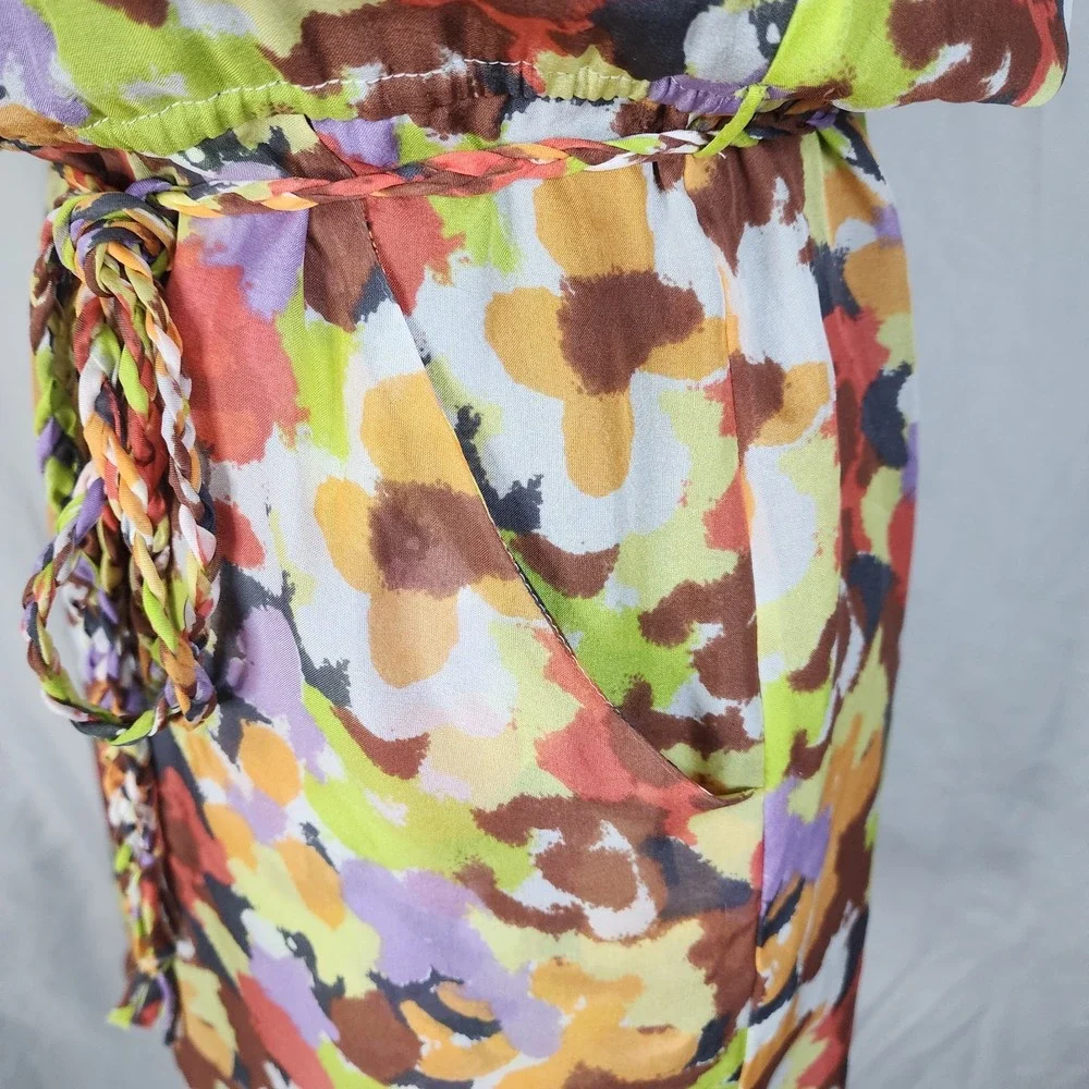 Vtg CHARLIE JADE Size XS‎ 100% Silk Floral Art to Wear One Shoulder Sundress EUC